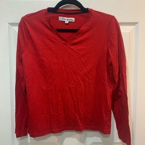 Red V-neck long sleeved